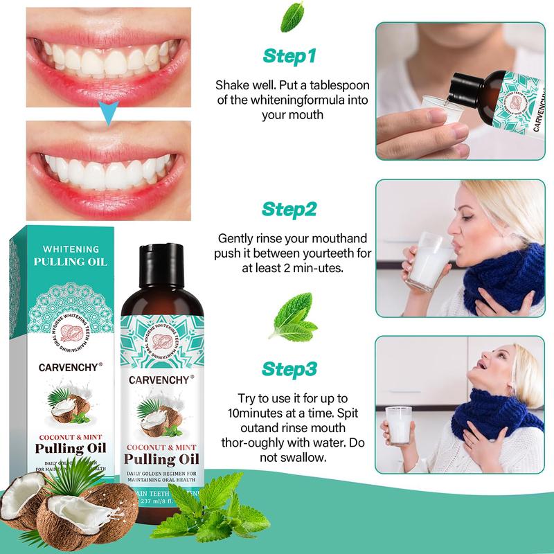 Pulling Oil with 7 Essential Oils & Vitamins D, E & K2, Coconut Mint Mouthwash, Pulling Oil, Mint Oil Pulling Mouthwash with Tongue Scraper, Teeth Coco Mint Pulling Oil