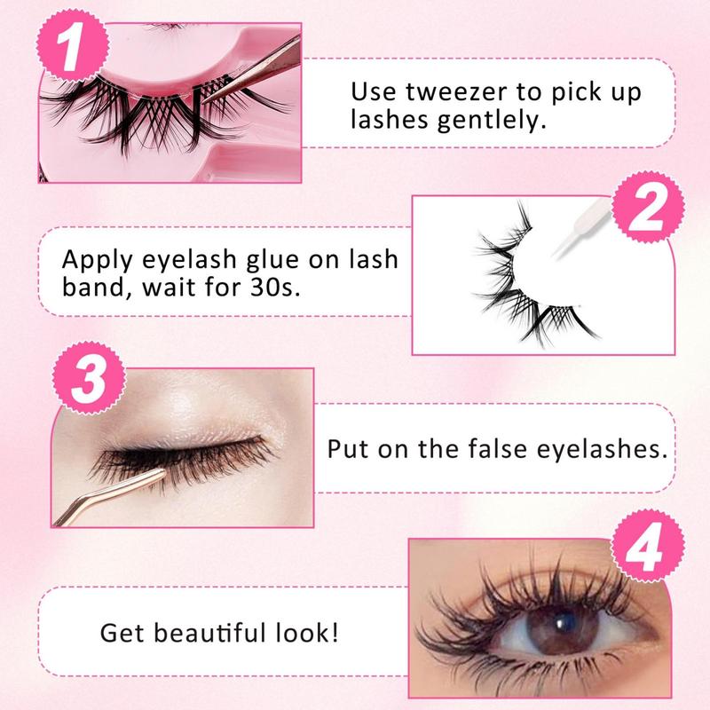 Natural False Eyelashes, 7 Pairs Natural Curling Eye Makeup Strip Lashes & 3 Counts Brushes & 1 Count Tweezers, Full Volume Eyelash for Lashes Extensions, Volumized False Eyelashes for Women and Girls Eye Makeup Enhancement, Christmas Gift