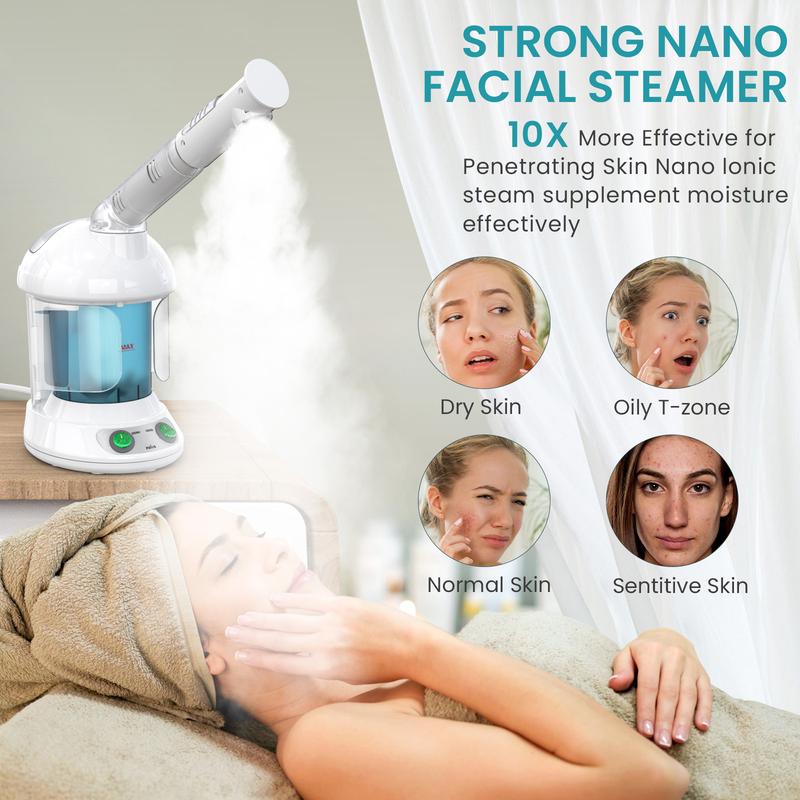 Fulog Portable Facial Steamer, Summer Comfort - Nano Ionic Face Steamer with Extendable 360° Rotating Arm - Portable Facial Steamer for Personal Care at Home or Salon,Perfect Gift Christmas,Thanksgiving Day