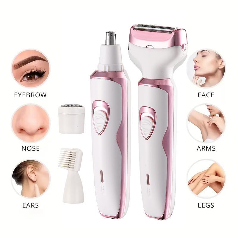 4 in 1 Electric Shaver, 1 Box Rechargeable Comfort Hair Removal Tool & Accessories, Epilator Hair, Portable Wet and Dry Use Hair Removal Tool for Face, Nose, Legs, Armpit, Bikini, Christmas Gift