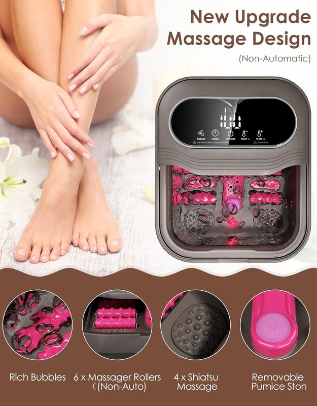 Collapsible Foot Spa with Heat, Bubble and Temp Control, Foot Bath Massager with XL Touch Screen and Massage Rollers, Foot Soaking Tub, Pedicure Foot spa for Stress Relief (Grey)