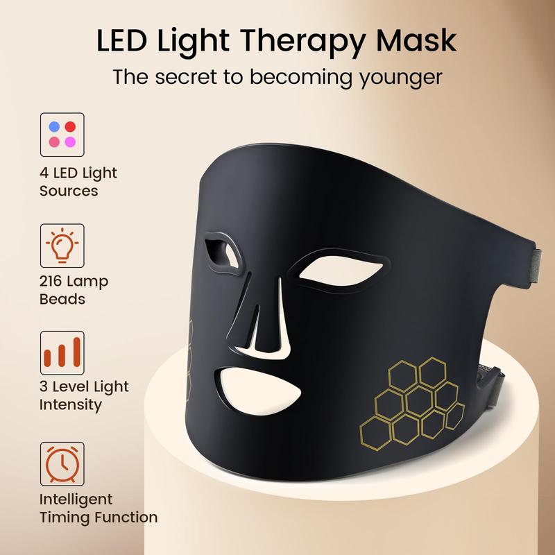 LED Face Mask Light Therapy, Infrared Red Light Therapy for Face with 4 Long Light Waves,  Therapy Mask Skincare Device for Facial Rejuvenation,Antiaging,tightening,Wrinkles Acne Reduction,oil control,rejuvenating,brightening Infrared Red