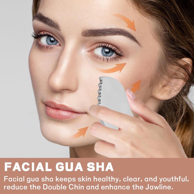 Stainless Steel Gua Sha Massage Board, Face Skin Care Massage Scraper Tool, Manual Gua Sha Lymphatic Drainage Massage Tool for Face, Neck and Around Lips with Storage Bag