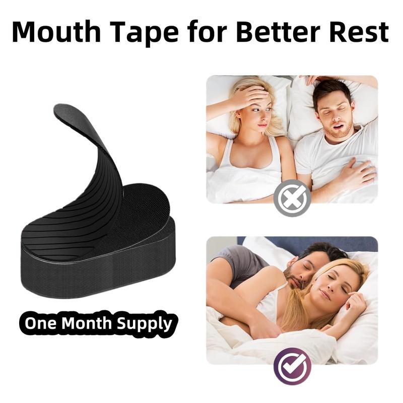 Mouth Tape (30 Pack) Black Soft Grade Fabric, Strong Hypoallergenic Adhesive, One Month Supply