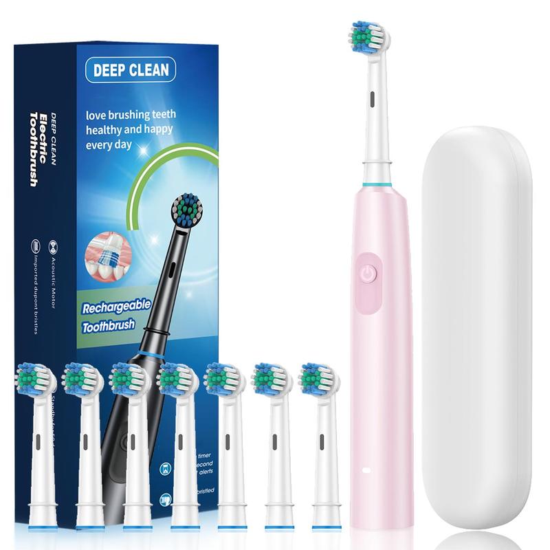 Rechargeable Electric Toothbrush Set, 1 Electric Toothbrush & 8 Replacement Brush Heads & 1 Travel Case, Oral Care Product, Sonic Rotating Electric Toothbrush for Men & Women Teeth Brightening, Halloween Christmas Gift, Fall Essentials, Ideal Winter Gift