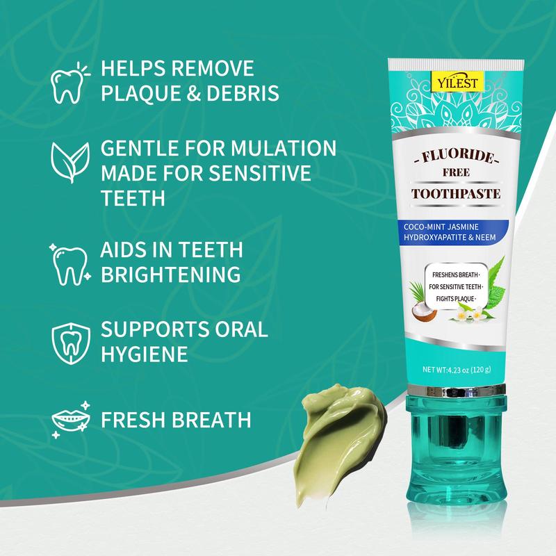 Hydroxyapatite Toothpaste, Natural Mint Jasmine Neem Toothpaste, Brightening Toothpaste, Freshens Breath, Oral Care Product for Women & Men