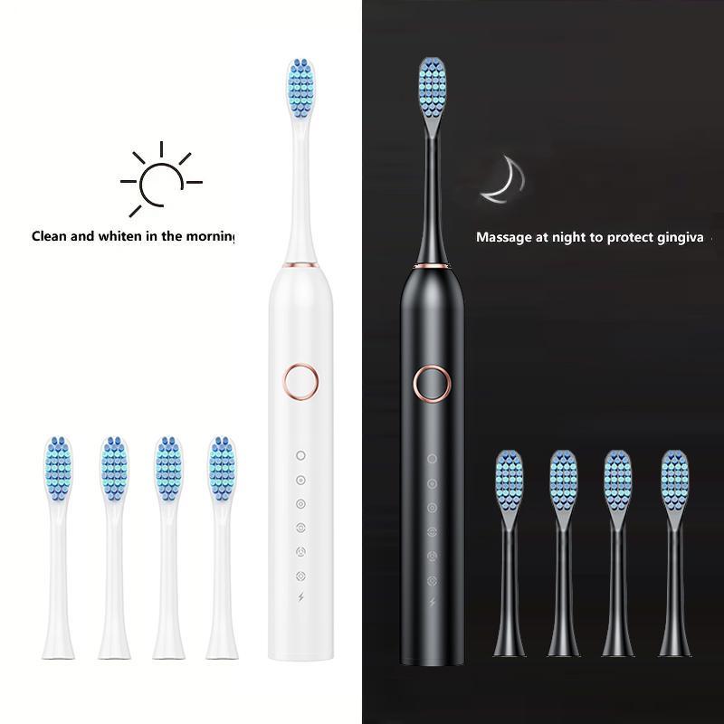 Electric Toothbrush Set, 1 Set Rechargeable Sonic Teeth Cleaning Toothbrush with 8 Counts Replacement Brush Heads & Travel Case, Oral Care Product for Adults, Christmas Gift