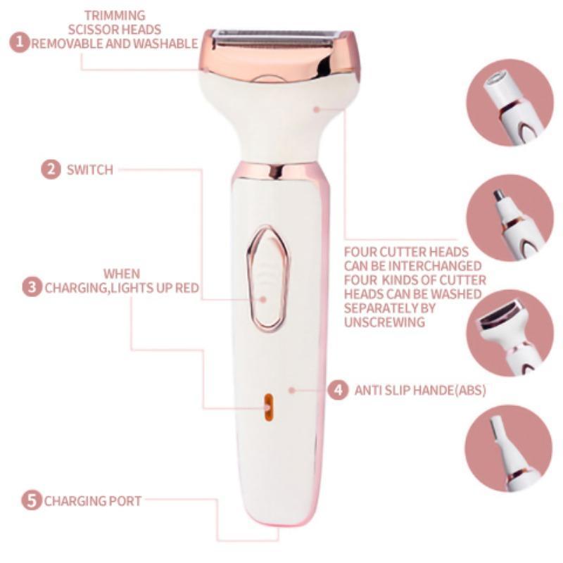 4 in 1 Electric Eyebrow Trimmer, 1 Box Usb Rechargeable Eyebrow Shaver & Replaceable Heads & Usb Cable, Facial Hair Removal Tool for Women, Body Hair Trimmer, Electric Shaver Women, Halloween, Christmas, Fall, Ideal Winter Gift