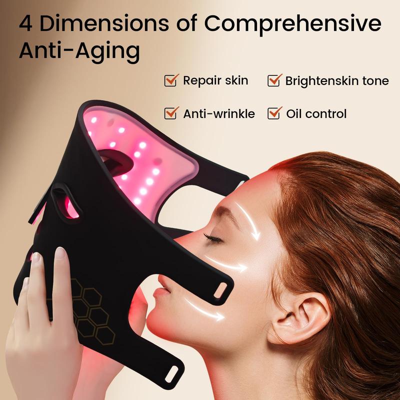 LED Face Mask Light Therapy, Infrared Red Light Therapy for Face with 4 Long Light Waves,  Therapy Mask Skincare Device for Facial Rejuvenation,Antiaging,tightening,Wrinkles Acne Reduction,oil control,rejuvenating,brightening Infrared Red