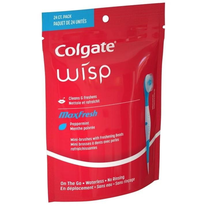 Colgate Max Fresh Wisp Disposable Mini Travel Toothbrushes, Peppermint - 24 Count