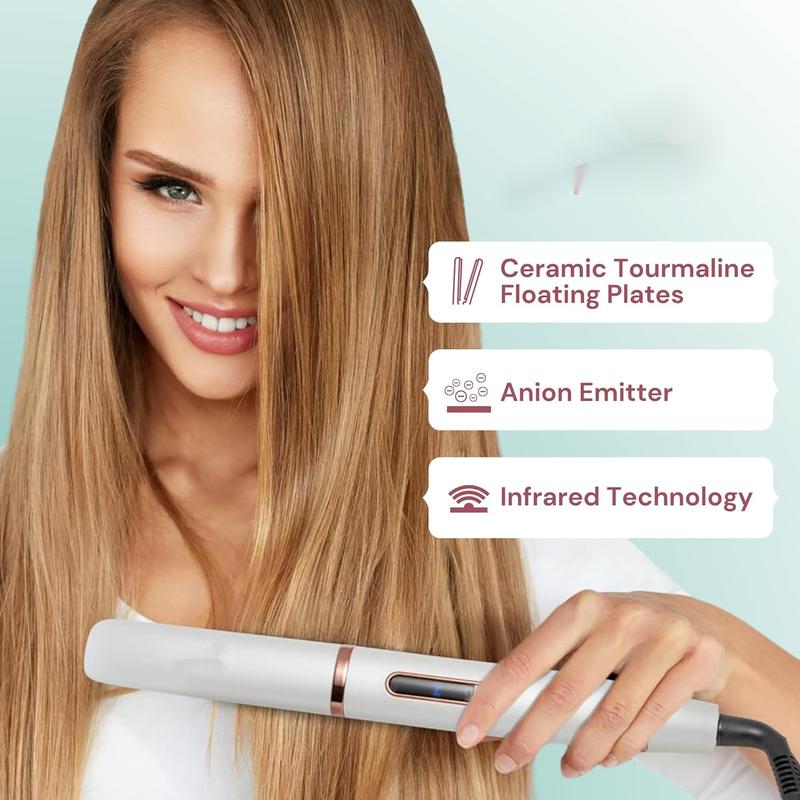 2-in-1 Flat Iron Hair Straightener and Curler - Negative Ion Technology, Anti-Frizz Ceramic Coating, 5 Heat Settings - Fast Heating Styling Tool for Versatile Looks - Portable