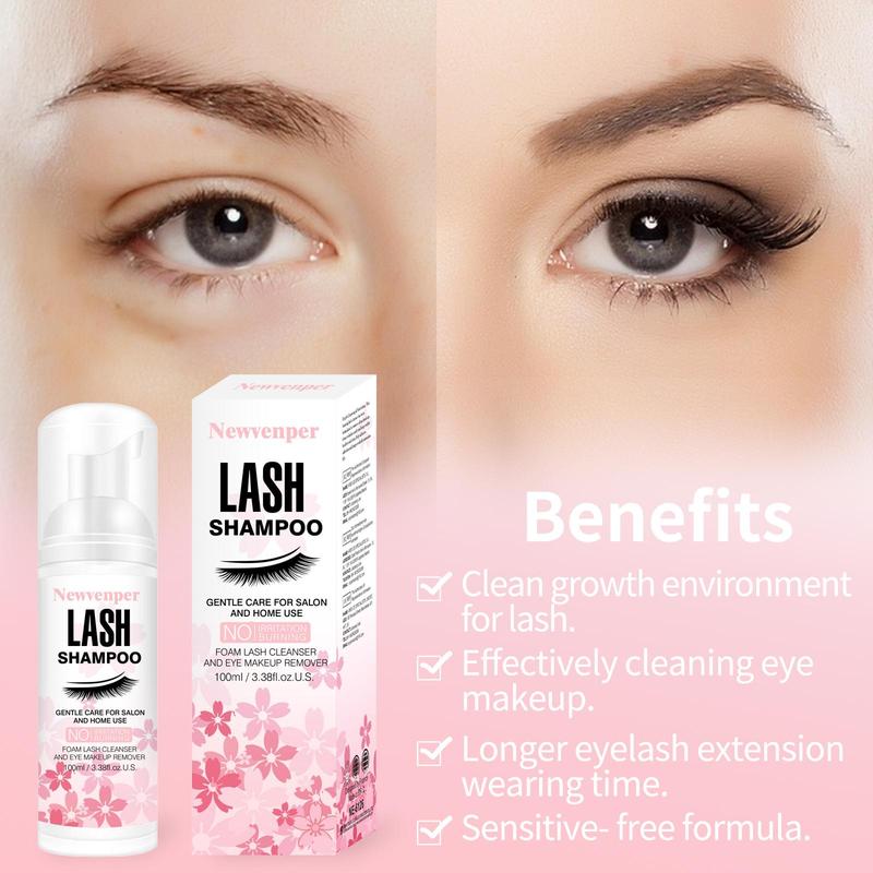 Lash Shampoo Set for Eyelash, Eyelash Shampoo with Brush & Mascara Wand, Eyelash Extension Cleanser Remover, Makeup Remover for Salon and Home Use