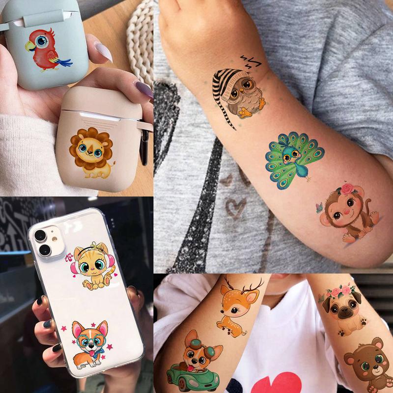 Animal Pattern Temporary Tattoo Sticker, 50pcs Cute Cartoon Fake Tattoo Decals, Colorful Body Art Decoration for Party Festivals Decor