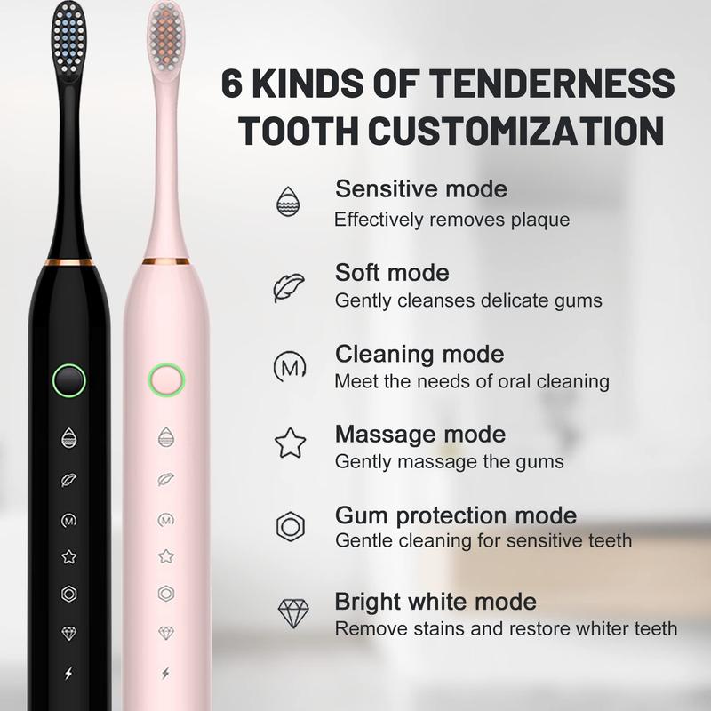 2 Pack Electric Toothbrush with 8 Brush Heads, IPX7 Waterproof 6 Modes 42000vpm with Smart Timers, Sonic Electric Toothbrush for Adults