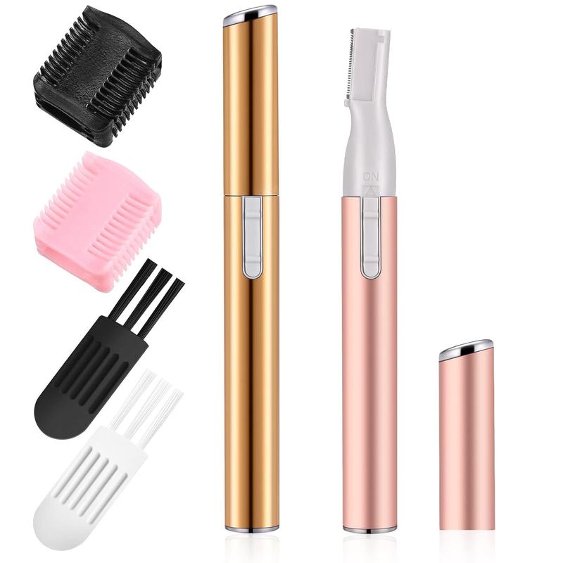 2 Pcs Electric Eyebrow Trimmer for Women, Mini Battery-Operated Facial Hair Remover with Comb – Precision Shaver for Face, Lips, Neck,Body-Pink+Silver