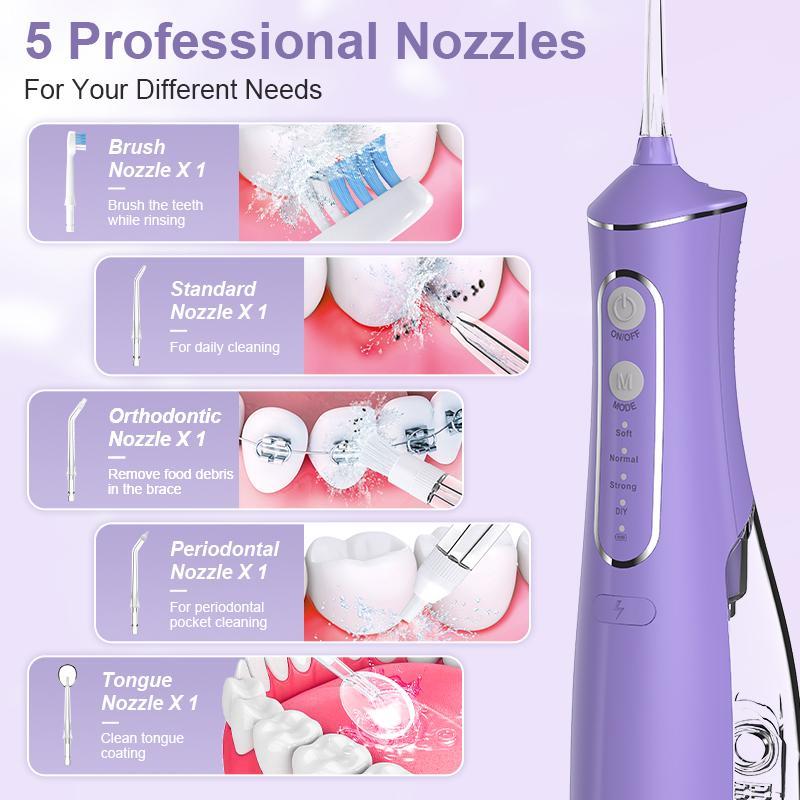 Portable Water Flosser, 1 Set 4 Modes Cordless Water Flosser with Accessories, IPX7 Waterproof Household Dental Floss Cleaner for Home & Travel