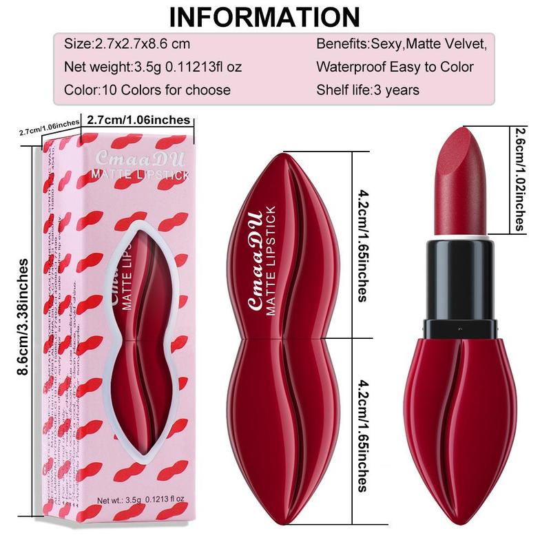 Lip Shape Long Lasting Matte Lipstick, 1 Count Waterproof Moisturizing Lipstick, Suitable for All Occasions Lip Makeup, Girls and Women Makeup Accessories, Christmas Gift