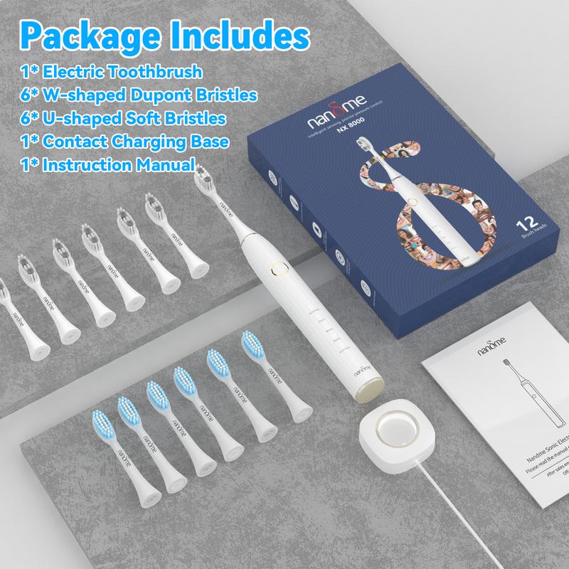 Sonic Toothbrush with 3 Intensity Levels & 5 Modes, One Charge for 200 Days, Rechargeable Electric Toothbrush with 12 Toothbrush Heads & 40,000 VPM Deep Clean(Black) electrical toothbrush Waterproof Daily rechargeable toothbrush