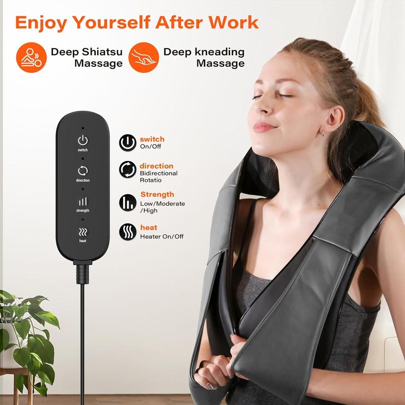 Electric Neck Massager, Neck and Back Massager with Heat, Shiatsu Massage Pillow for Neck, Back, Shoulder, Muscle Pain Relief, Ideal Fits for Parents (Gray-Remote Controller)