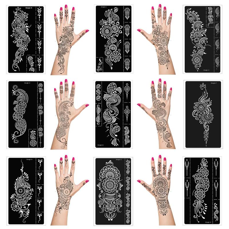 Henna Tattoo Stencils kit,Temporary Tattoos Stencils Reusable Henna Tattoo kit for Hand Forearm Airbrush Tattooing Template, Indian Temporary Tattoo Stickers