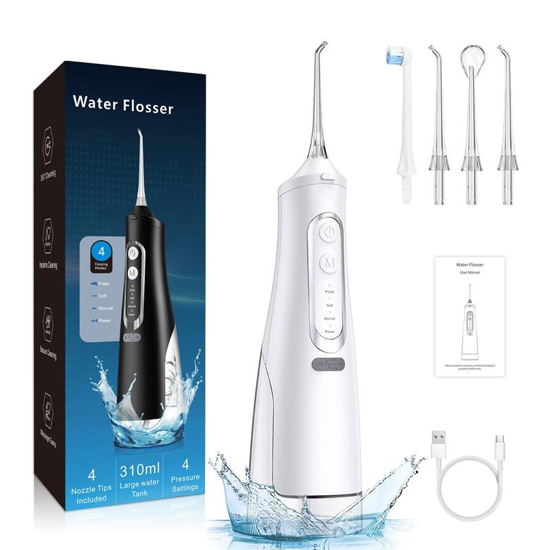 Rechargeable Water Flosser, 1 Box Cordless Oral Irrigator with 4 Counts Nozzle, Portable Teeth Cleaner for Home & Travel, Water Dental Flosser, Teeth Deep Cleaning Tools, Gift For Halloween & Christmas & Fall