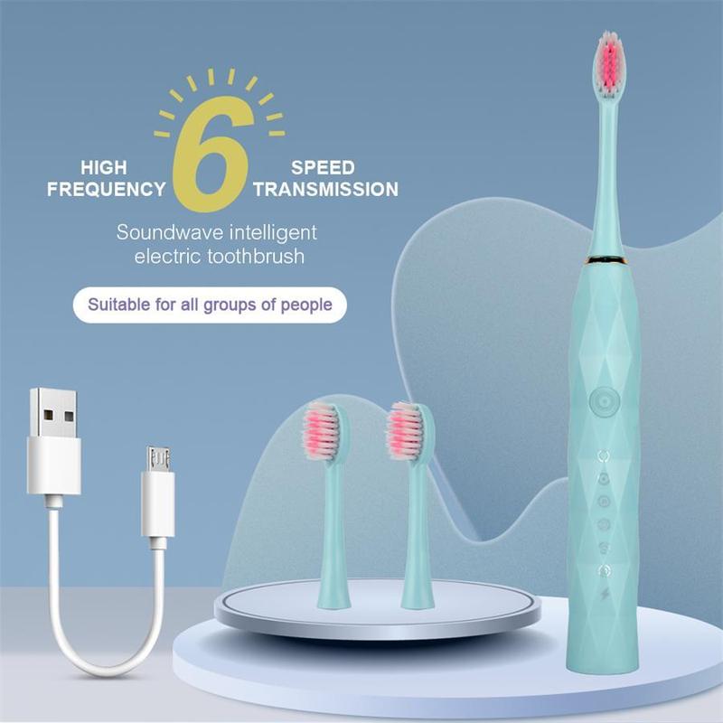 Portable Electric Toothbrush, 1 Set USB Rechargeable Sonic Teeth Cleaning Toothbrush with Replacement Brush Heads, Oral Care Product for Travel & Home Use