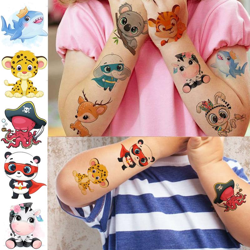 Animal Pattern Temporary Tattoo Sticker, 50pcs Cute Cartoon Fake Tattoo Decals, Colorful Body Art Decoration for Party Festivals Decor