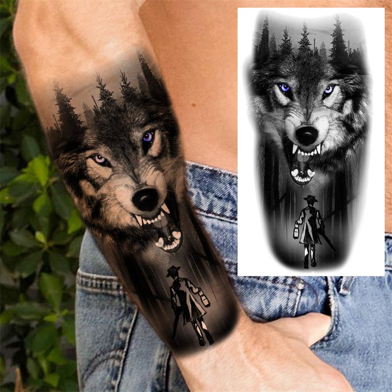 Wolf Pattern Temporary Tattoo Sticker, 8 Counts set Fake Hands Tattoo Sticker, Waterproof Body Decoration for Women & Men, Fake Tattoo, Christmas Gift