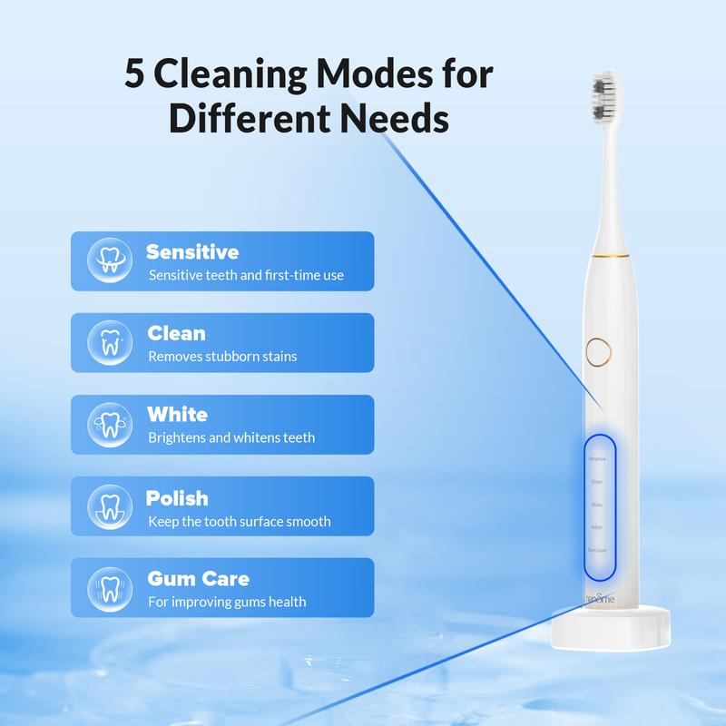 Sonic Toothbrush with 3 Intensity Levels & 5 Modes, One Charge for 200 Days, Rechargeable Electric Toothbrush with 12 Toothbrush Heads & 40,000 VPM Deep Clean(Black) electrical toothbrush Waterproof Daily rechargeable toothbrush