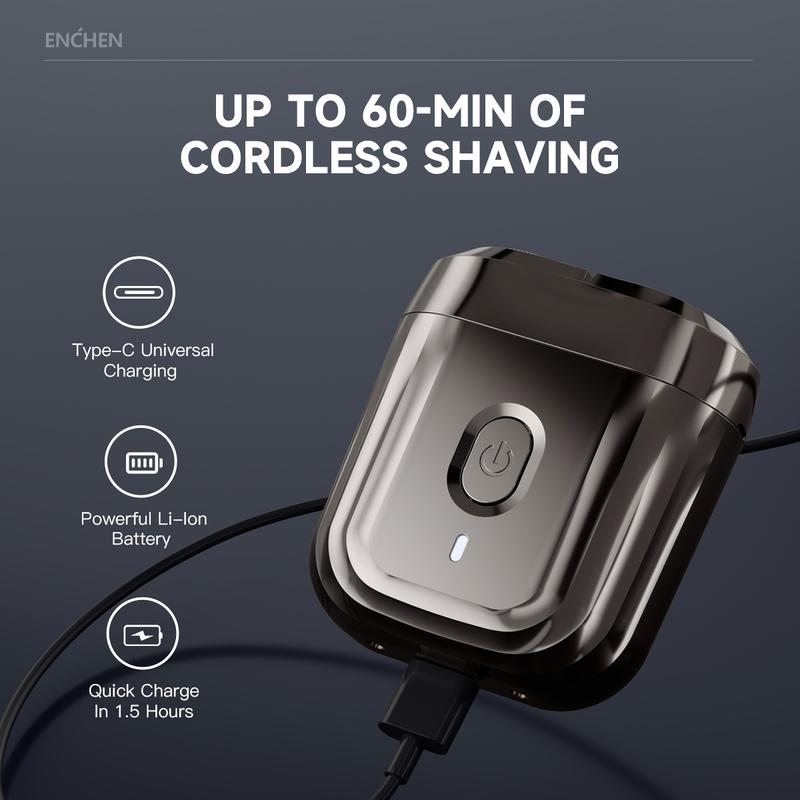 ENCHEN Electric Shavers for Men, Mini Electric Shaver, Travel Shaver for Men, Easy to Carry, 2 Floating Head , Waterproof Electric Shaver with USB-C Rechargeable Full Body Wash, Travel Car Portable Men's Razor, Wet&Dry, Used for face Chest Leg Shaving