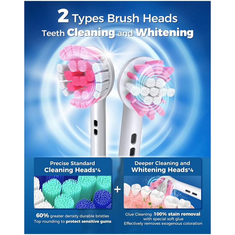 Adult Rotating Electric Toothbrush with 8 Brush Heads (2 Types), 4 Deep Cleaning Modes, Efficient Charging and Long Battery Life, Waterproof