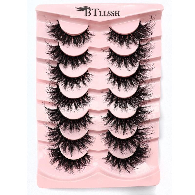 Fluffy False Eyelashes, Wispy 19mm Faux Cluster Lashes, Natural Curling Eye Makeup Strip Lashes for Women & Girls Eye Makeup Enhancement