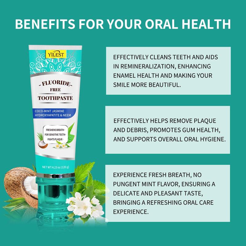 Hydroxyapatite Toothpaste, Natural Mint Jasmine Neem Toothpaste, Brightening Toothpaste, Freshens Breath, Oral Care Product for Women & Men