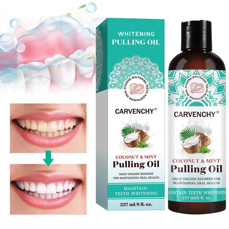 Pulling Oil with 7 Essential Oils & Vitamins D, E & K2, Coconut Mint Mouthwash, Pulling Oil, Mint Oil Pulling Mouthwash with Tongue Scraper, Teeth Coco Mint Pulling Oil