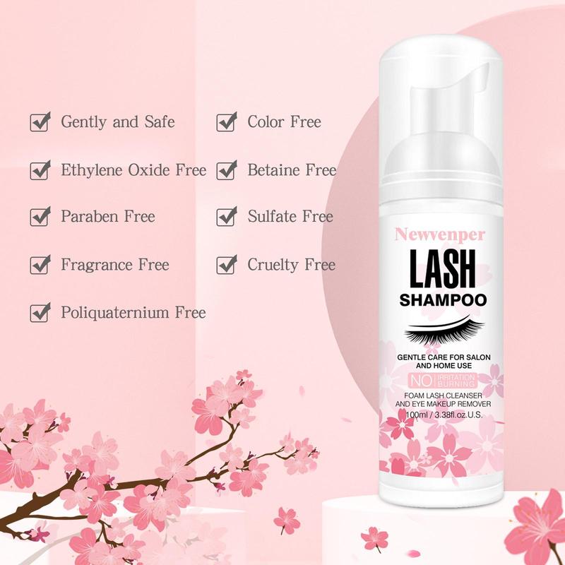 Lash Shampoo Set for Eyelash, Eyelash Shampoo with Brush & Mascara Wand, Eyelash Extension Cleanser Remover, Makeup Remover for Salon and Home Use