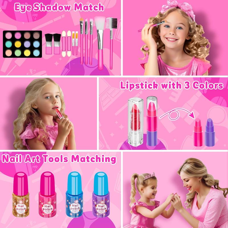 Christmas  58 Pcs Kids Makeup Kit for Girl, Princess Toys Real Washable Cosmetic Set with Mirror, Kids Makeup Sets for Girls, Play Make Up new year Birthday