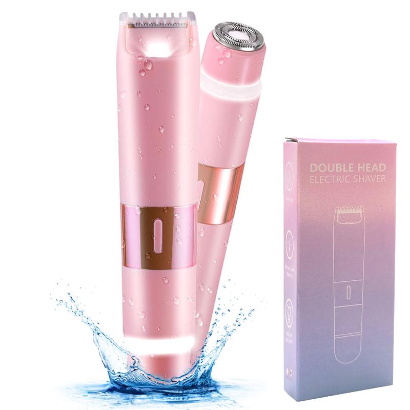 Bikini Trimmer for Women, 2-in-1 Electric Razor for Womens, Rechargeable Electric Shaver for Legs Arms Pubic Body Hair Trimmer (Pink) bikini trimmer Rechargeable Electric