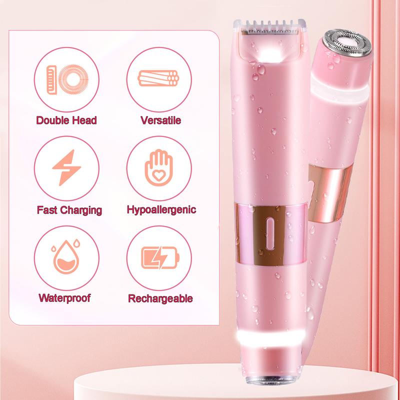 Bikini Trimmer for Women, 2-in-1 Electric Razor for Womens, Rechargeable Electric Shaver for Legs Arms Pubic Body Hair Trimmer (Pink) bikini trimmer Rechargeable Electric