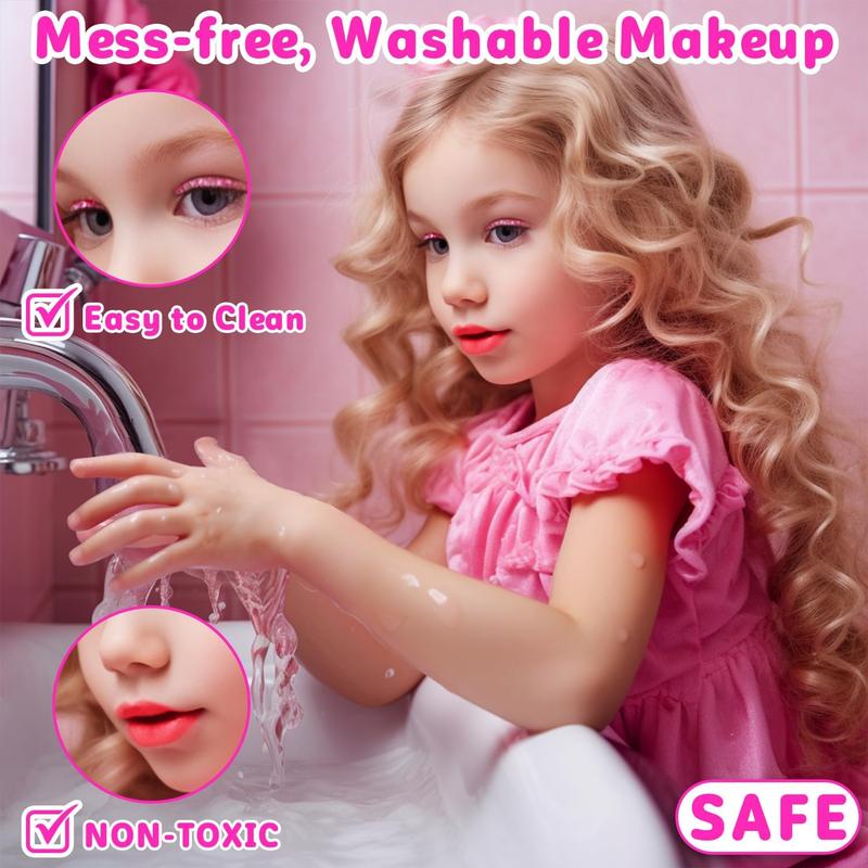 Christmas  58 Pcs Kids Makeup Kit for Girl, Princess Toys Real Washable Cosmetic Set with Mirror, Kids Makeup Sets for Girls, Play Make Up new year Birthday