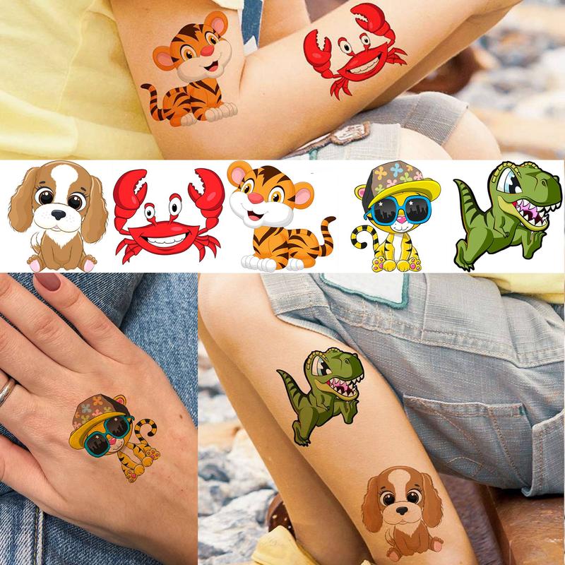 Animal Pattern Temporary Tattoo Sticker, 50pcs Cute Cartoon Fake Tattoo Decals, Colorful Body Art Decoration for Party Festivals Decor