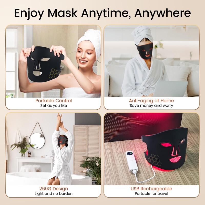 LED Face Mask Light Therapy, Infrared Red Light Therapy for Face with 4 Long Light Waves,  Therapy Mask Skincare Device for Facial Rejuvenation,Antiaging,tightening,Wrinkles Acne Reduction,oil control,rejuvenating,brightening Infrared Red