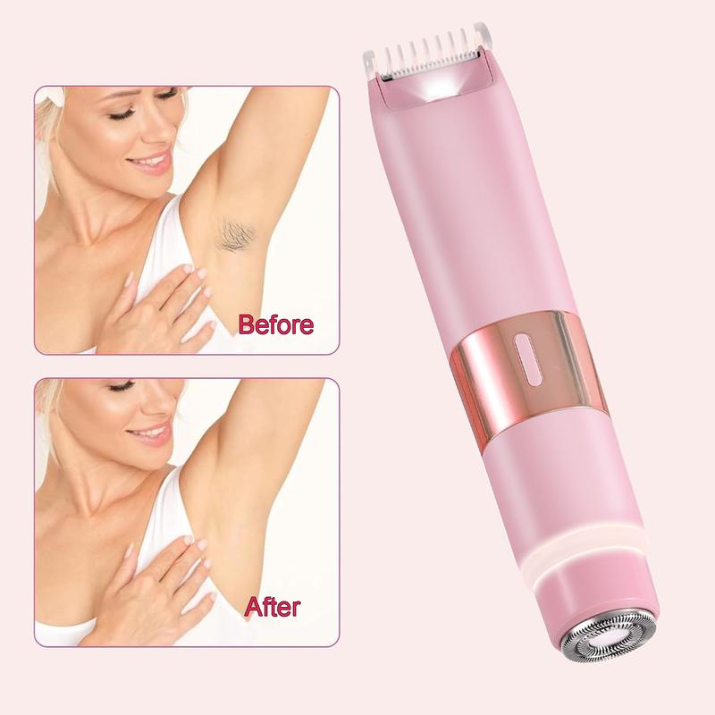 Bikini Trimmer for Women, 2-in-1 Electric Razor for Womens, Rechargeable Electric Shaver for Legs Arms Pubic Body Hair Trimmer (Pink) bikini trimmer Rechargeable Electric