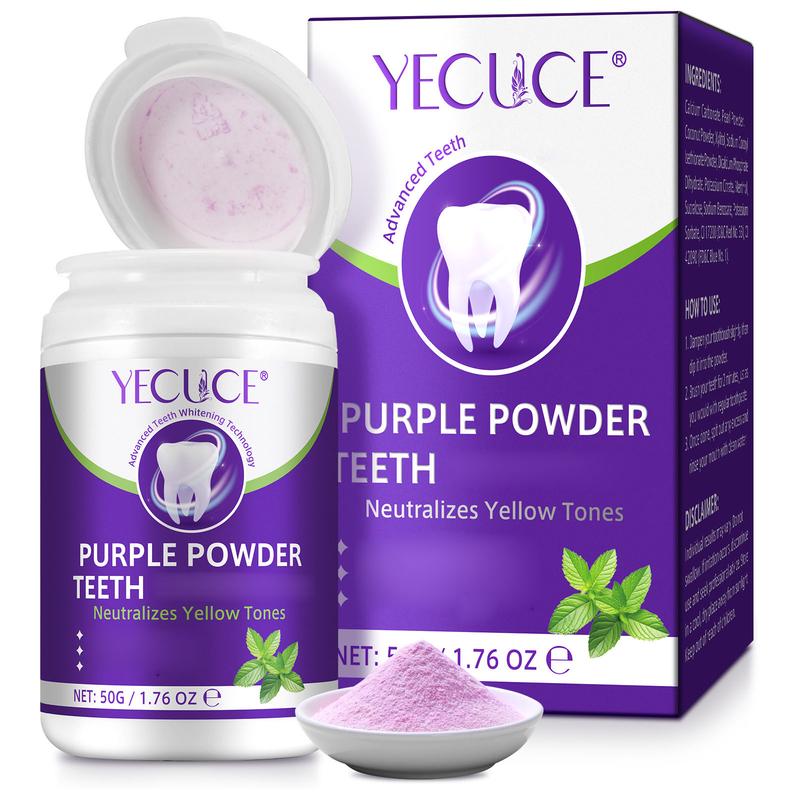 Yecuce Purple Color White Teeth Powder-Conceals Stains, No Sensitivity- Enamel-Safe Toothpaste Powder for Coffee, Tea, Food, Stains , Oral Deep Cleansing