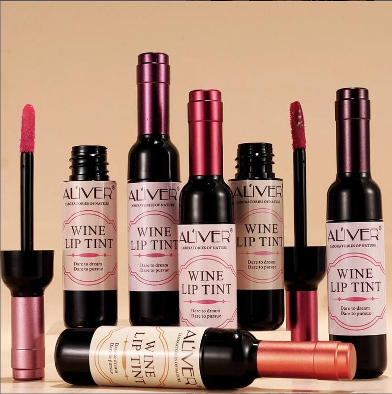 Aliver 6 Colors Wine Lip Tint, Wine Lipstick, Natural Liquid Lipstick Long Lasting Mini Make Up Lip Gloss Matte Lip Sticks Wine Bottle  0.24 Ounce (Pack of 6)