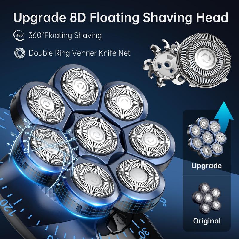 8D Head Shavers for Bald Men, Bazivve Upgraded Men's Rotary Shaver with Nose Hair Trimmer, Waterproof Electric Razor Grooming Kit with LED Display, Cordless, Portable Comfort