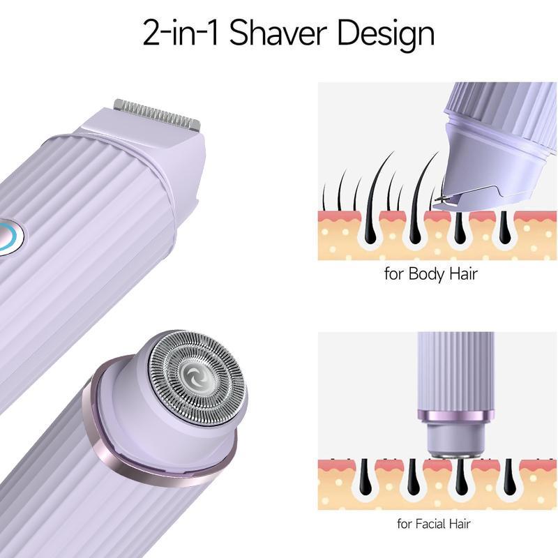 2 in 1 Electric Shaver for Women, 1 Set Rechargeable Face Hair Trimmer for Women, Waterproof Hair Removal Tool for Body, Face, Legs