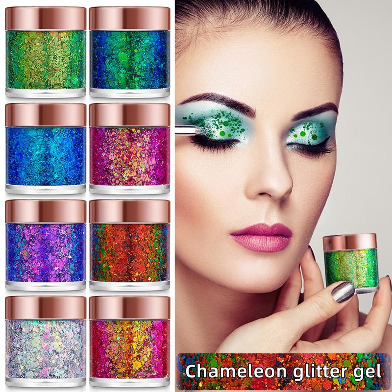 Color Changing Glitter Gel, Long Lasting Body Glitter Gel, Sparkling Makeup Gel for Face Hair Eyes Lips Body, Cosmetic Festival Party Accessories, Christmas Gift