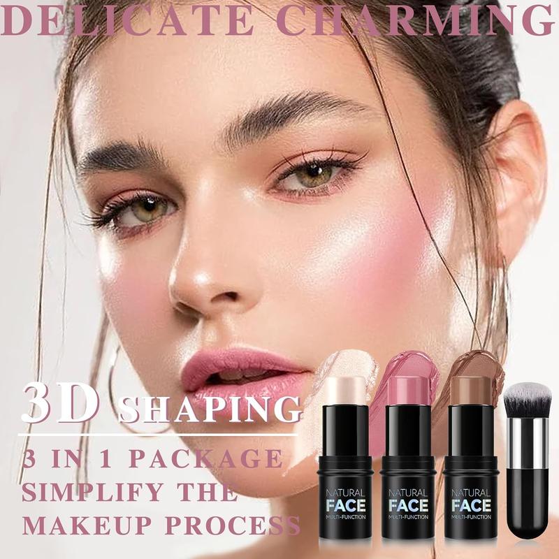 3 Pcs Cream Blush Contour Highlighter Stick for Cheeks Eyes Lips Lightweight Dewy Finish Blush Stick Waterproof Long Lasting Contour Stick Trio Wand Face Makeup Set for  and Women (2+5+6)