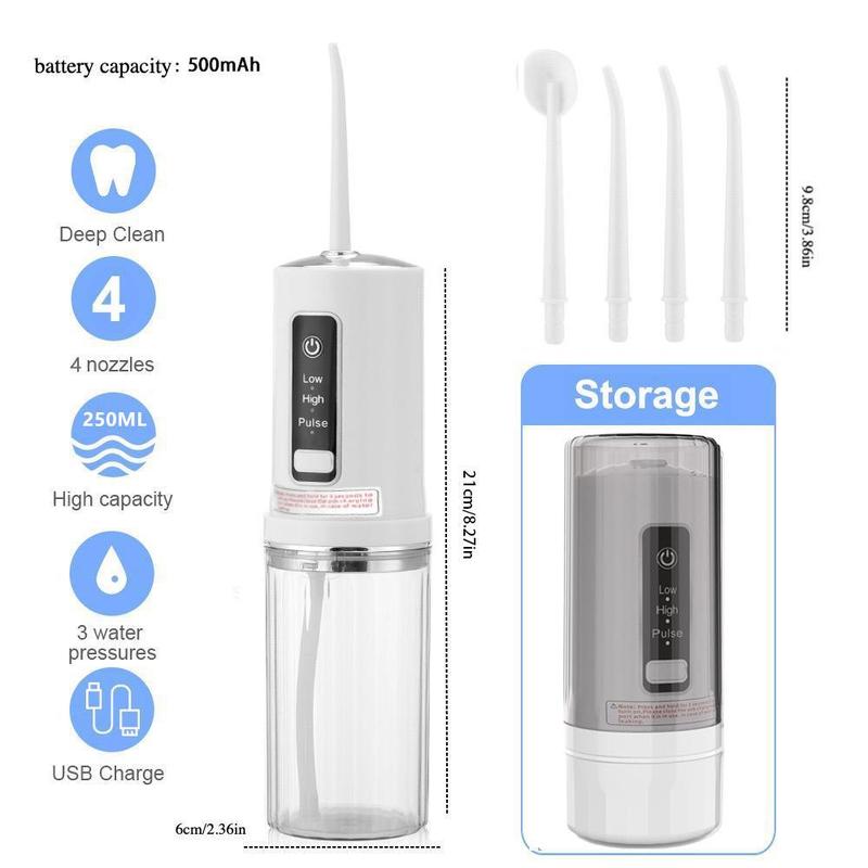 Portable Rechargeable Oral Irrigator, 1 Box 240ML Electric High-pressure Oral Irrigator with 4 Counts Nozzles, Water Flosser for Teeth, Electric Teeth Cleaner, Daily Water Flosser for Home & Travel, Gift for Christmas, Winter Gift