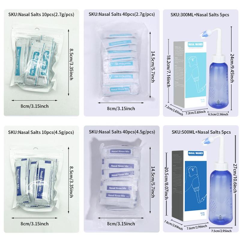 300ml 500ml Nasal Wash Bottle & Nasal Wash Salt Set, Individually Packaged Cleansing Nasal Salt, Portable Nasal Wash Kit, Christmas Gift